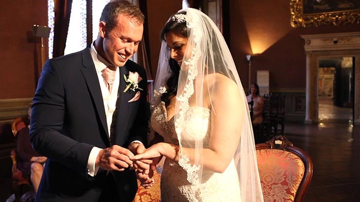 The bride and groom Sheree and Dominic during the wedding ceremony. Wedding videographer Tuscany: The bride and groom Sheree and Dominic during the wedding ceremony.