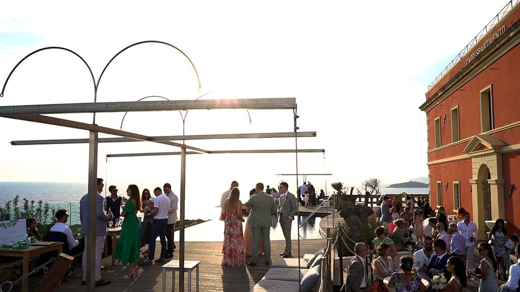 Faro Capo Spartivento wedding Sardinia - Aperitifs on the beautiful terrace in front of the Capo Spartivento lighthouse kissed by the warm Sardinian sun. Chia, Cagliari, Sardegna, Italia,